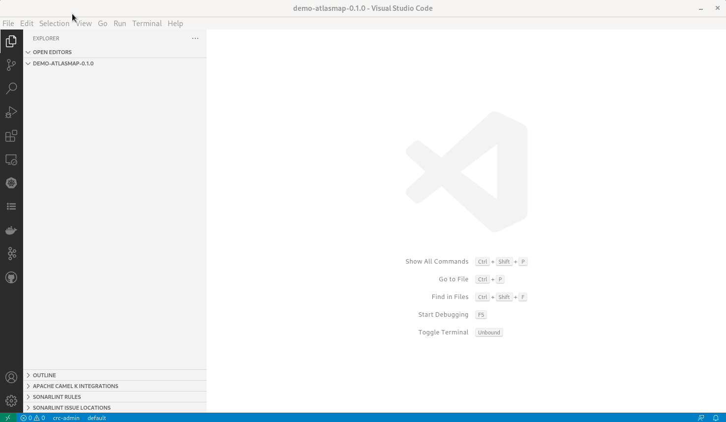 Command palette provide a command to create a new AtlasMap Data Transformation file. It asks for workspace folder and a name then open the editor